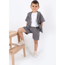 Aden Kids Erkek Çocuk Gömlek+Sweatshirt ve Cepli Şort Alt Üst Takım --Ütü Istemez--