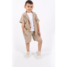 Aden Kids Erkek Çocuk Gömlek+Sweatshirt ve Cepli Şort Alt Üst Takım