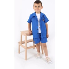 Aden Kids Erkek Çocuk Gömlek+Sweatshirt ve Cepli Şort Alt Üst Takım --Ütü Istemez--
