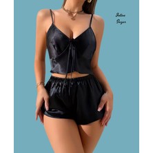Intive Lingerie Intive Sugar Saten Önü Kurdeleli Büstiyer Mini Şort Takım/gecelik