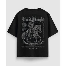 Oversize Unisex Siyah Tişört – Lord Knight Gri Yazılı Ortaçağ  Yazılı Şövalye Baskı, %100 Pamuk Streetwear Tasarım