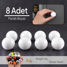 Glaswen 8 Adet Sert Plastik Yuvarlak Top Düğme Parlak Beyaz Dolap Mobilya Mutfak Dolabı Çekmece Kapak Kulpu Kulbu