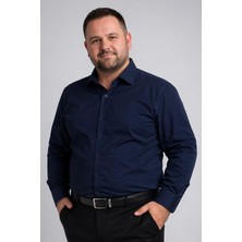 Dicotto Lacivert Ekstra Büyük Yaka 4 Drop Rahat Kesim Micro Kumaş Kol Düğmeli Regular Erkek Gömlek // 189-12