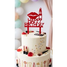 DIGIARTISAN3D Makyaj Temalı Happy Birthday Pasta Süsü - Dekoratif Doğum Günü Yazısı