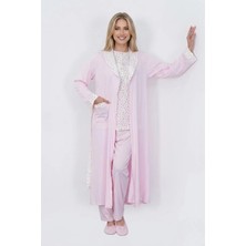 Mecit Pijama Mecit 6397 Pembe Kadın Uzun Sabahlıklı Pijama Takımı