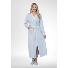 Mecit Pijama Mecit 6398 Mavi Kadın Uzun Sabahlıklı Boydan Düğmeli Pijama Takımı
