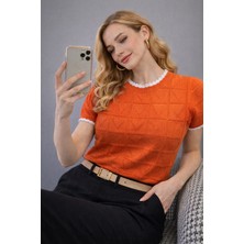 zerelle collection Kadın Simit Yaka Kalp Desenli T-Shirt