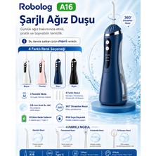 Robolog Ağız Duşu Premium Şarj Edilebilir 4 Başlıklı Taşınabilir Diş Protez Ağız Bakım Temizleme A16-4 Mavi