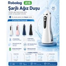 Robolog Ağız Duşu Premium Şarj Edilebilir 4 Başlıklı Taşınabilir Diş Protez Ağız Bakım Temizleme A16-2 Beyaz