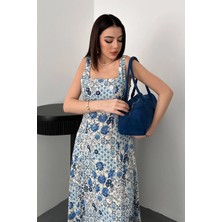 Caddebostan Moda Çiçek Desenli Kare Yaka Viskon Elbise