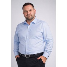 Dicotto Mavi Ekstra Büyük Yaka 4 Drop Rahat Kesim Micro Kumaş Kol Düğmeli Regular Fit Erkek Gömlek // 189-4