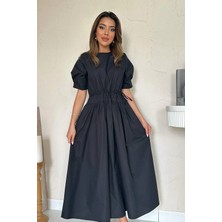Caddebostan Moda Kadın Belden Büzgülü Tünel Detaylı Poplin Maxi Elbise