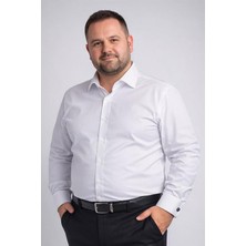 Dicotto Beyaz Ekstra Büyük Yaka 4 Drop Rahat Kesim Micro Kumaş Kol Düğmeli Regular Fit Erkek Gömlek // 189-1