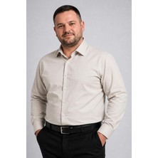 Dicotto Açık Gri Ekstra Büyük Yaka 4 Drop Rahat Kesim Micro Kumaş Kol Düğmeli Regular Erkek Gömlek // 189-9