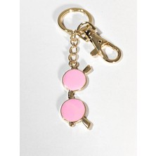 Moncuk Design Pembe Yuvarlak Gözlük Figürlü Gold Anahtarlık - Şık Çanta Aksesuarı ve Charm
