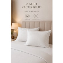 Gön Ev ve Otel Tekstili Beyaz Pamuk Saten Çizgili 2'li Yastık Kılıfı Seti - 50 x 70 cm