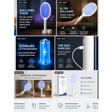 Deyhome LTD-648 Şarjlı Elektrikli Sinek Öldürücü Raket USB Şarjlı Masa Tipi ve El Tipi Kullanım Raket 5W