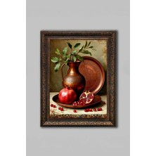 Camlı Vintage Çerçeveli Narlı Tepsi Tablosu  - Vintage Çerçeveli Tablo - Vintage Tasarım - Nar Tablosu - Vintage Wall Art