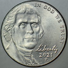 Banknoting Amerika 5 Cent 2021 P. Jefferson Nıckel. Çilaltı.