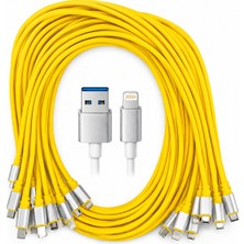 Class Mate A Kalite Silikonlu iPhone Şarj Kablosu USB Lightning Hızlı Şarj Data Kablosu Sarı Renk