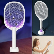 Aesco Buffer® Şarjlı Sinek Öldürücü Masaüstü Standlı,mor Işık Sinek Kovucu Raket 5W
