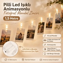 Orijinaldükkan Led Işıklı Fotoğraf Asma Mandalları Pilli Animasyonlu 10 lu 1,5 Metre Zincir Dekoratif Aydınlatma