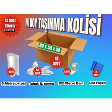 Esila Kağıtçılık 80X50X50 Taşınma Paketi M Boy 15 Adet Koli 1 Adet 5 Metre Patpat (Balonlu Naylon) 30 Adet Tabak/bardak Sarmalık Kâğıt 1 Adet 100 Metre Bant 3 Adet Çöp Poşeti Hediye: 15 Adet Sticker (Etiket)