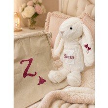Kişiye Özel Isimli Uyku Arkadaşı Peluş Tavşan ve Kese Bebek Hediyesi