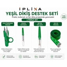 İplixa Iplixa Yeşil Dikiş Destek Seti 4 Parça – Iplik Temizleme Makası, Ilik Açıcı ve 150 cm Mezura Seti