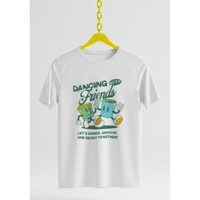 Ontunew Dancing With Friend Baskılı Retro Vintage Standart Kalıp Bisiklet Yaka Pamuklu Kadın ve Erkek Tshırt