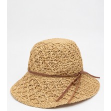 Mollycrush Kadın Camel Dantel Desenli Plaj Şapkası - Hasır El Yapımı Ayarlanabilir Bucket