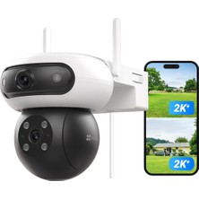 Ezviz Ezvız 4mp+4mp Wifi Dış Mekan Gözetleme Kamerası, Çift Lensli, 360° Gözetleme, 40 M Renkli Gece Görüşü, Çift Görünüm, Aı Kişi/araç Algılama, Otomatik Yakınlaştırma Takibi, Aktif Savunma, C90 Dual