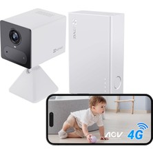Ezviz Ezvız Cb2 4g, Power Partner 5200 Mah Pil, 4g Lte Iç Mekan Gözetleme Kamerası, Geniş Bekleme, Cb2 Kiti Beyaz