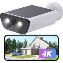 Ezviz Ezvız 4K Pilli Gözetleme Kamerası, 10400MAH Pil, Dahili 1,4W Güneş Panelli Kablosuz Dış Mekan Kamerası, Aı Kişi ve Araç Algılama, Iki Yönlü Ses, Wifi 6'yı Destekler, Hava Koşullarına Dayanıklı, Cb5