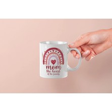 Mithor Shop ’’mom The Heart Of The Family’’ Yazılı Suluboya Gökkuşağı Temalı Tasarım Kupa