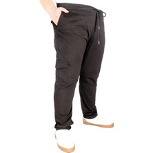 ModeXL Büyük Beden Siyah Kargo Jogger Pantolon Erkek 21912 Keten Kumaş Özellikli