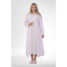 Mecit Pijama Mecit 6383 Pembe Kadın Uzun Sabahlıklı Kısa Kollu Gecelik Takım
