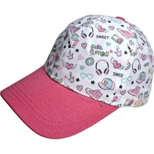 Spteks Kitti 4-8 Yaş Kız Çocuk Beyaz Renk Desenli Şık Ve Rahat Kep Şapka