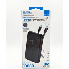 Alpotekno Acl PW-147 10000MAH Kablosuz Powerbank 20W Pd Hızlı Şarj Type-C Lightning Dahili Kablolu Taşınabilir Şarj Cihazı