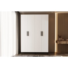 Metalia Gm 050-A Hayal Ayaklı 4 Kapılı Siyah Kulplu Gardırop