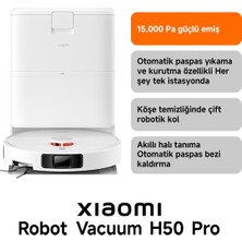 Robot Vacuum H50 Pro Beyaz Akıllı Robot Süpürge + Paspas - 15000 Pa Emiş Gücü ( Xiaomi Tr Garantili)