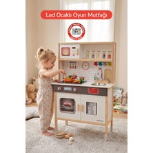 Rozitoys Ahşap Oyuncak Mutfak Montessori Mutfak, Led Ocaklı Çocuk Mutfağı, Hediye Halı DBK101