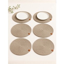 Bert 6'lı Vizon Jüt Supla Takımı Yuvarlak Amerikan Servis Tabak Altlığı 32 cm Hasır Görünümlü Sofra Sunum Suplası