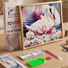 Hi Stone 5d Elmas Taş Işleme Kiti 20X30 cm Kuğular Desen