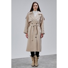 Bolivente Kadın Oversize Astarlı Uzun Trençkot