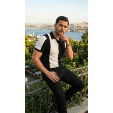 Mç Plus Erkek Kısa Kollu Polo Yakalı Blok Desenli Triko Bluz