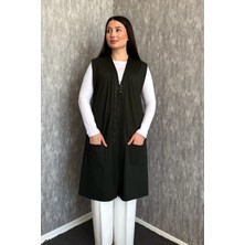 Modaplaza Kadın Büyük Beden Yakası Taşlı Cepli Uzun Yelek 902-2
