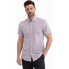 Modaplaza Erkek Kabartma Dokulu Pamuklu Kısa Kol Slimfit Gömlek 01