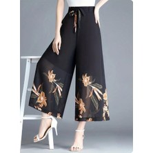 Sun & North Sun&north Kadın Yüksel Bel Belinde Kuşak Detaylı Çiçek Baskılı Astarlı Şifon Pantolon