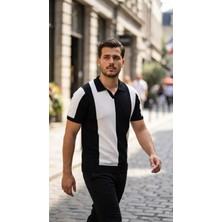 Pusula Sepeti Erkek Kısa Kollu Polo Yakalı Blok Desenli Triko Bluz